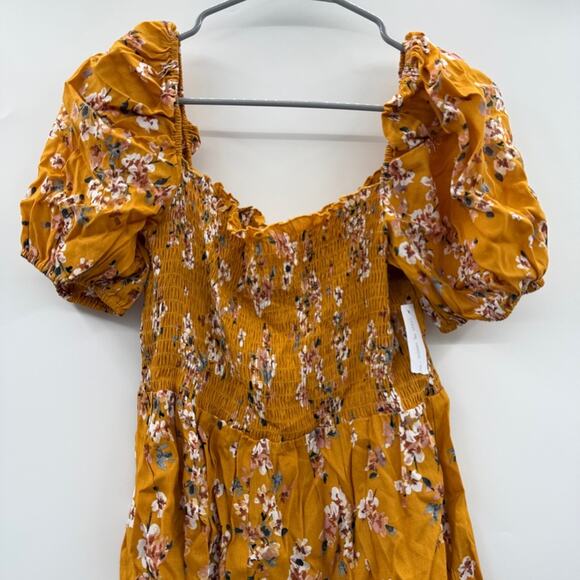 RTR Flynn‎ Skye Justine Mustard Yellow Floral Puff Sleeve Romper Sz M NEW - Picture 3 of 11